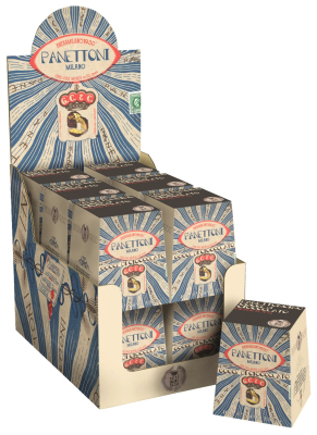 Preview: Kleiner Breramilano Panettoncino Cioccolato 100g in der dekorativen Geschenkbox Display von Il Gusto di Mario